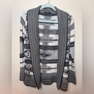 Bcbgmaxazria Long Sleeve Black White Aztec Style Duster Cardigan Sweater Small